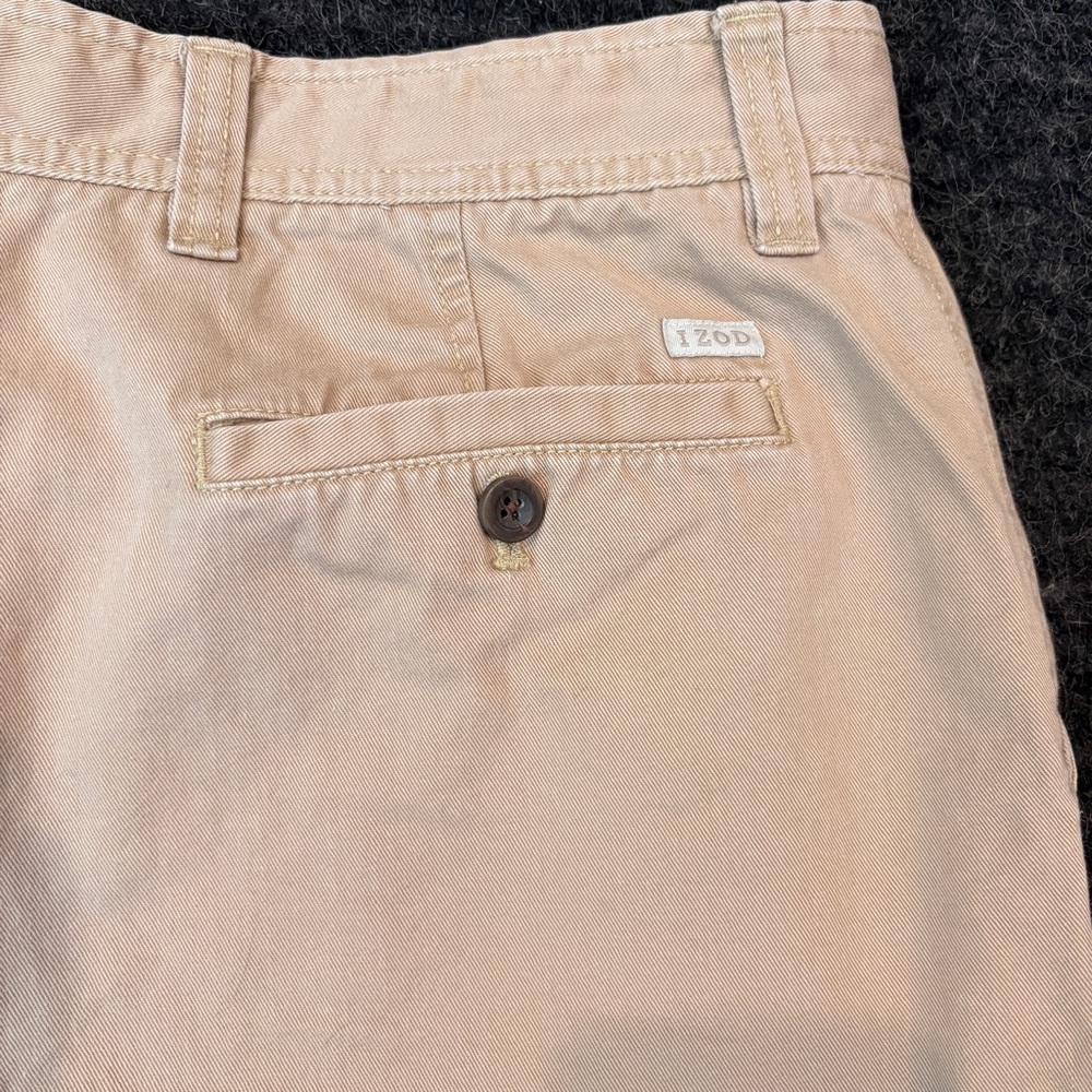 Izod Saltwater Flat Front Khaki Tan Chino Shorts Mens 34 Cotton Casual Summer - Picture 11 of 13